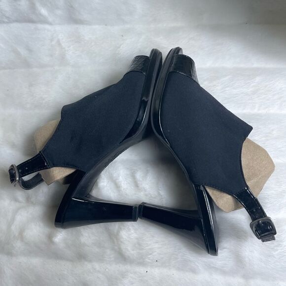 Life Stride black stretchy fabric heels peep toe back adjustable strap s… - Picture 6 of 10